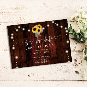 Rustige zonnebloemen Bouquet Lights Barn Wood Wedd Save The Date
