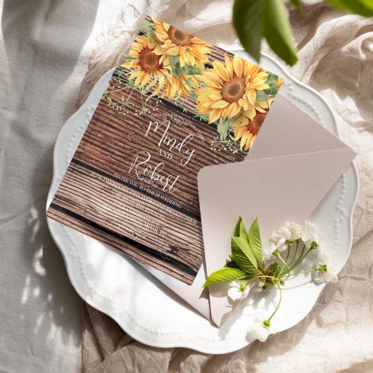 Rustige zonnebloemen Bouquet Waterverf Wedding B Kaart