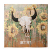 Rustige zonnebloemen Bull Koe Westerne schedel Tegeltje (Voorkant)