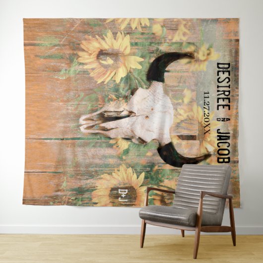 Rustige zonnebloemen Bull Skull Western Fotografie Wandkleed (In Situ (horizontaal))