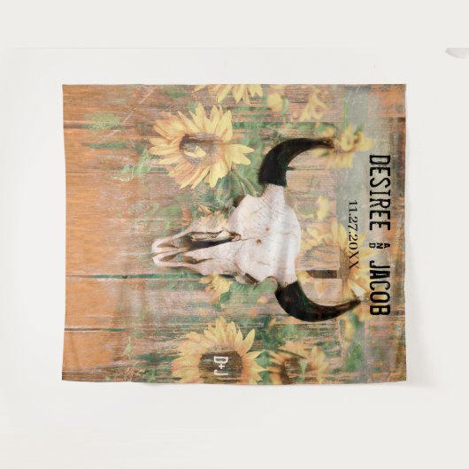 Rustige zonnebloemen Bull Skull Western Fotografie Wandkleed (Voorkant (horizontaal))