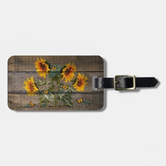 Rustige zonnebloemen Butterflies Barn Board Bagagelabel (Voorkant horizontaal)