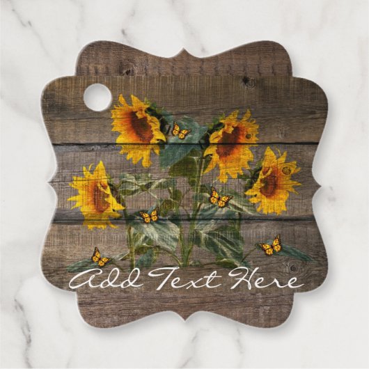 Rustige zonnebloemen Butterflies Barn Board Bedankjes Labels (Voorkant)