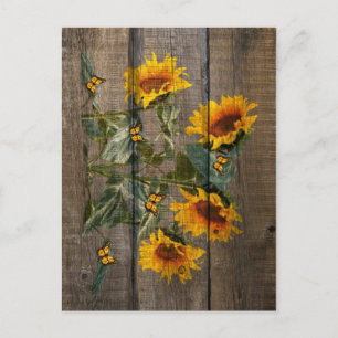 Rustige zonnebloemen Butterflies Barn Board Briefkaart