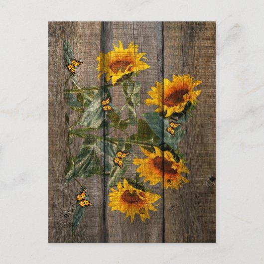 Rustige zonnebloemen Butterflies Barn Board Briefkaart (Voorkant)