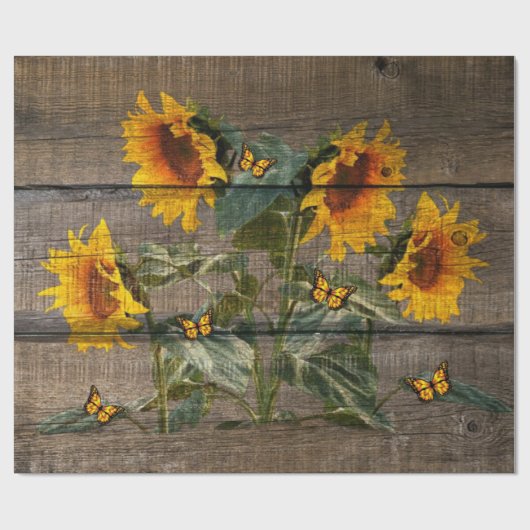 Rustige zonnebloemen Butterflies Barn Board Cadeaupapier (Vlak)
