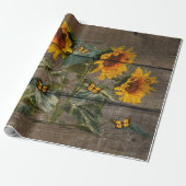 Rustige zonnebloemen Butterflies Barn Board Cadeaupapier (Uitgerold)