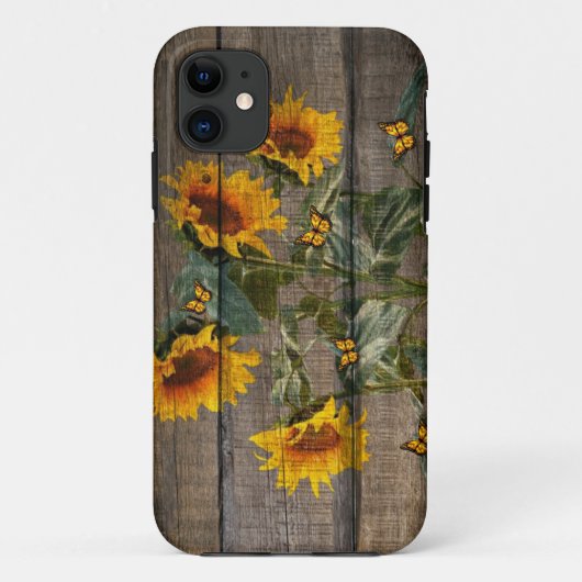 Rustige zonnebloemen Butterflies Barn Board Case-Mate iPhone Case (Achterkant)