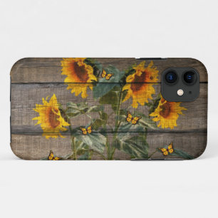 Rustige zonnebloemen Butterflies Barn Board Case-Mate iPhone Case