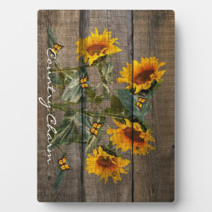 Rustige zonnebloemen Butterflies Barn Board Fotoplaat