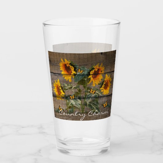 Rustige zonnebloemen Butterflies Barn Board Glas (Voorkant)