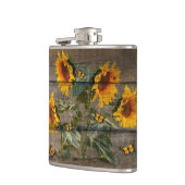 Rustige zonnebloemen Butterflies Barn Board Heupfles (Links)