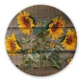 Rustige zonnebloemen Butterflies Barn Board Keramische Knop (Voorkant)