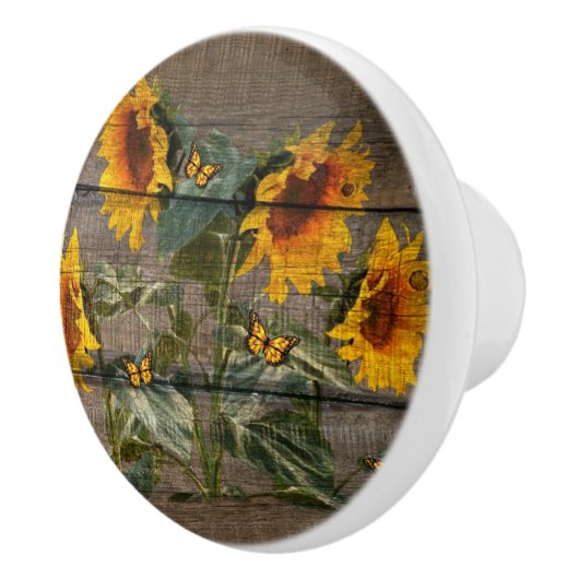 Rustige zonnebloemen Butterflies Barn Board Keramische Knop (Rechts)