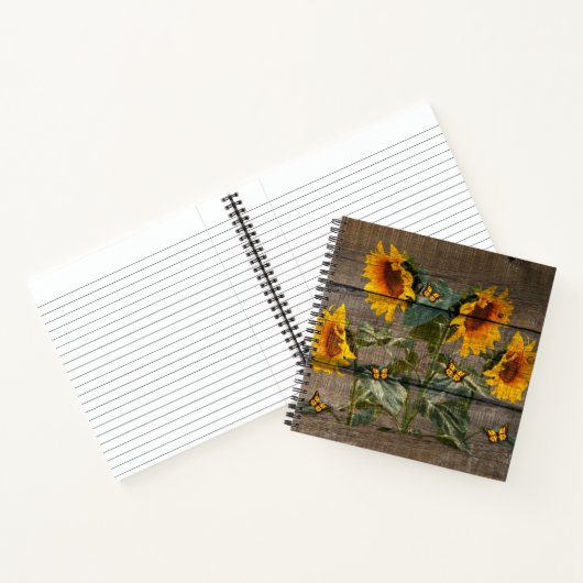 Rustige zonnebloemen Butterflies Barn Board Notitieboek (Binnen)