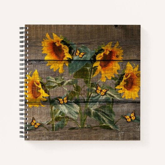 Rustige zonnebloemen Butterflies Barn Board Notitieboek (Voorkant)