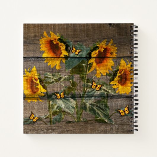 Rustige zonnebloemen Butterflies Barn Board Notitieboek (Achterkant)
