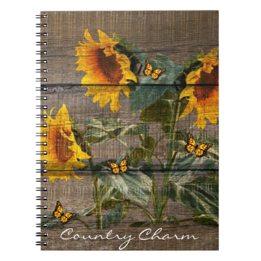 Rustige zonnebloemen Butterflies Barn Board Notitieboek (Voorkant)