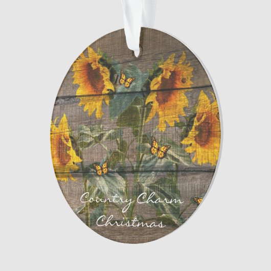 Rustige zonnebloemen Butterflies Barn Board Ornament (voorkant)