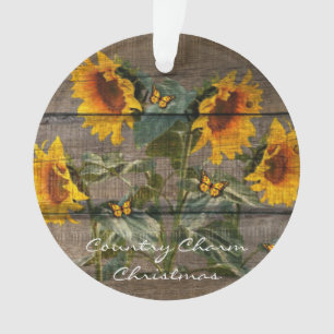 Rustige zonnebloemen Butterflies Barn Board Ornament
