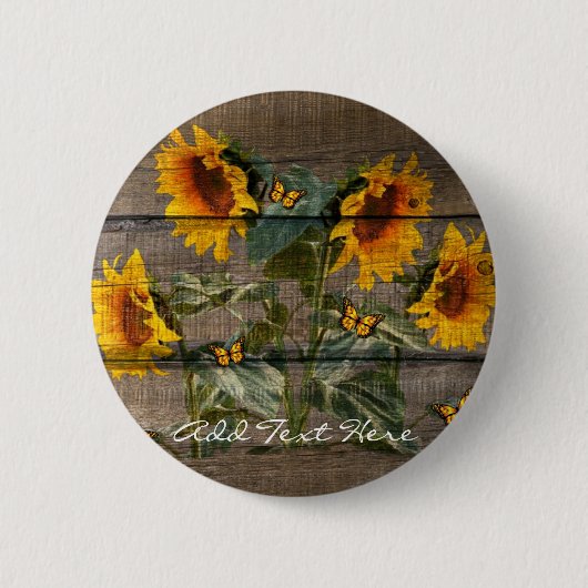 Rustige zonnebloemen Butterflies Barn Board Ronde Button 5,7 Cm (Voorkant)