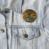 Rustige zonnebloemen Butterflies Barn Board Ronde Button 5,7 Cm (In situ)