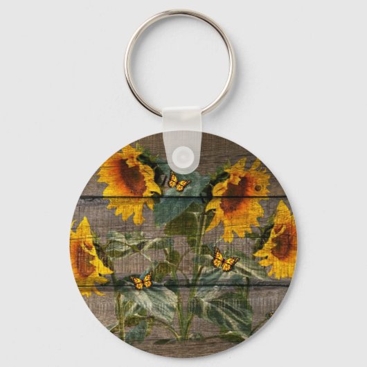 Rustige zonnebloemen Butterflies Barn Board Sleutelhanger (Voorkant)