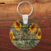 Rustige zonnebloemen Butterflies Barn Board Sleutelhanger (Voorkant)