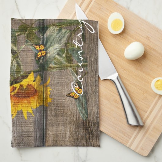 Rustige zonnebloemen Butterflies Barn Board Theedoek (Quarter Fold)