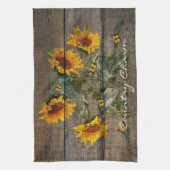 Rustige zonnebloemen Butterflies Barn Board Theedoek (Verticaal)