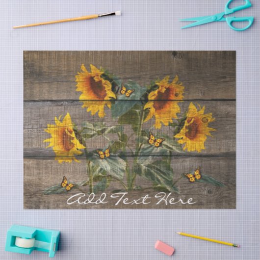 Rustige zonnebloemen Butterflies Barn Board Tissuepapier (Craft)