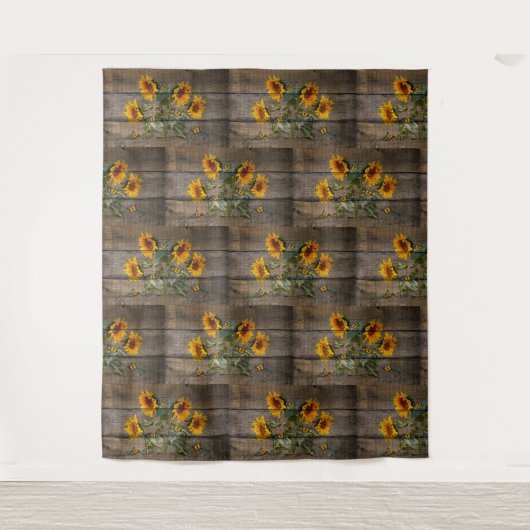 Rustige zonnebloemen Butterflies Barn Board Wandkleed (Voorkant)