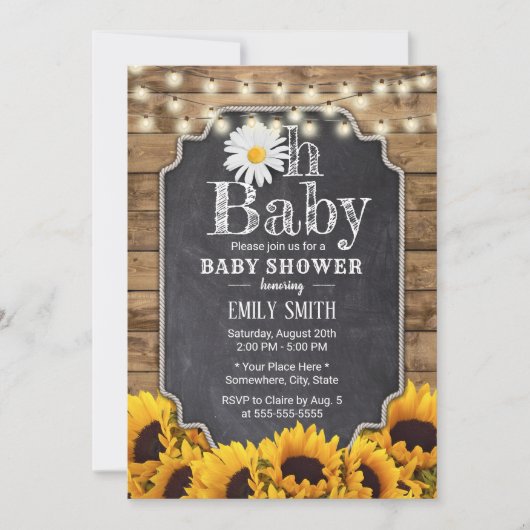 Rustige zonnebloemen Chalkboard Daisy Baby shower Kaart (Voorkant)