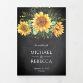 Rustige zonnebloemen Chalkboard Photo Collage Wedd Drieluik Uitnodiging (Cover)