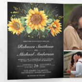 Rustige zonnebloemen Chalkboard Photo Collage Wedd Drieluik Uitnodiging (Binnenzijde eerst)