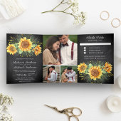 Rustige zonnebloemen Chalkboard Photo Collage Wedd Drieluik Uitnodiging