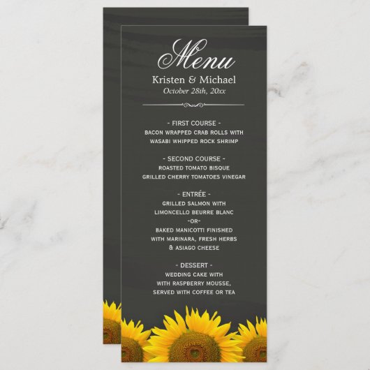 Rustige zonnebloemen Chalkboard Wedding Dinner Men Menu (Voorkant / Achterkant)
