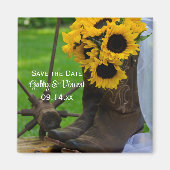 Rustige zonnebloemen Cowboy Boots Save the Date Magneet (Voorkant)