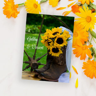 Rustige zonnebloemen Cowboy Boots Wedding Flat Not Notitiekaartje