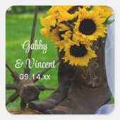 Rustige zonnebloemen Cowboy Boots Westerne bruilof Vierkante Sticker (Voorkant)