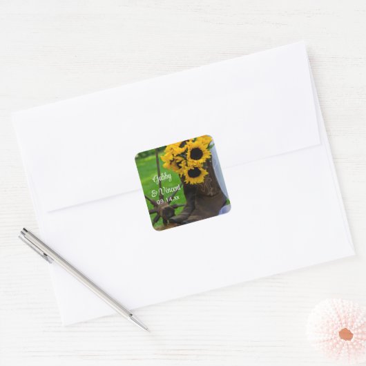 Rustige zonnebloemen Cowboy Boots Westerne bruilof Vierkante Sticker (Envelop)