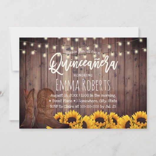 Rustige zonnebloemen Cowgirl Quinceanera Birthday Kaart (Voorkant)
