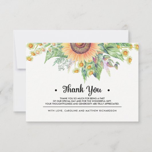 Rustige zonnebloemen Dank je Kaart (Voorkant)