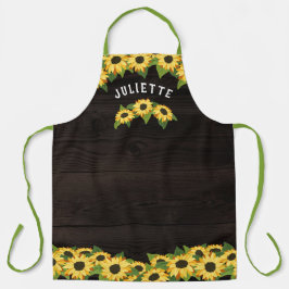 Rustige zonnebloemen & donkerhout Naam toevoegen Schort