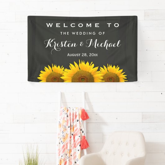 Rustige zonnebloemen Elegant Chalkboard Wedding Pa Spandoek (Insitu)