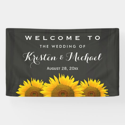Rustige zonnebloemen Elegant Chalkboard Wedding Pa Spandoek (Horizontaal)
