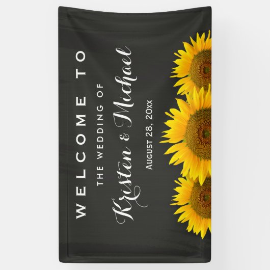 Rustige zonnebloemen Elegant Chalkboard Wedding Pa Spandoek (Verticaal)