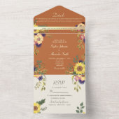 Rustige zonnebloemen Elegant Floral Wedding All In One Uitnodiging (Binnen)