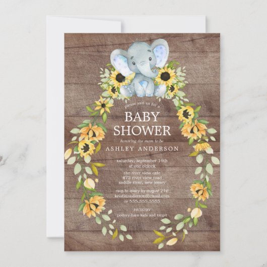 Rustige zonnebloemen en Baby-olifantenborys, Baby  Kaart (Voorkant)