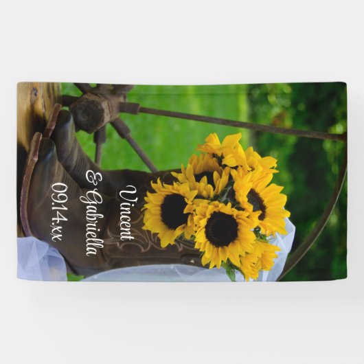 Rustige zonnebloemen en Cowboy Boots country Weddi Spandoek (Horizontaal)